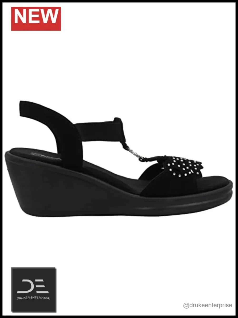 Women's Memory Foam Wedge Sandals Rhinestone Slingback